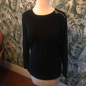 Michael Kors Black Long Sleeve Blouse with Zipper Accent